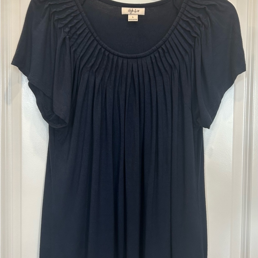 Style & Co. Navy Pleated Blouse